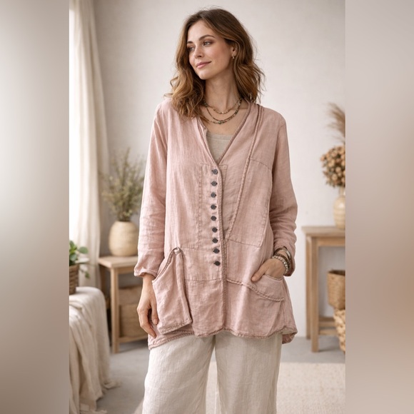 Cynthia Ashby Jackets & Blazers - Stunning Cynthia Ashby Elipse Lagenlook Linen European Style Dawn Size 2.